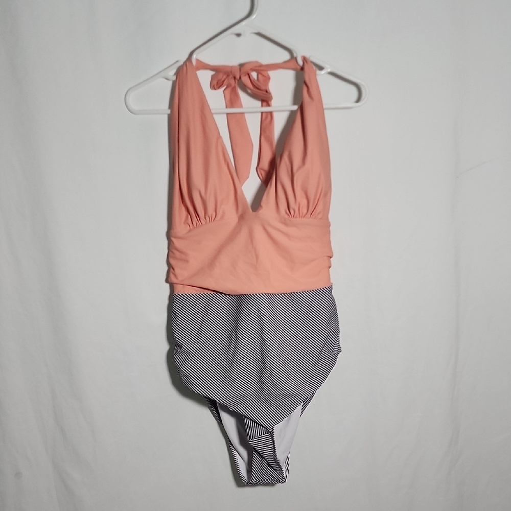 Cupshe Coral and Navy Striped One Piece Swimsuit